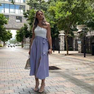 Striped Wrap Midi Dress | One Shoulder | Tie Waist | Summer Chic